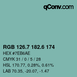 カラーコード: RGB 126.7 182.6 174 | qconv.com