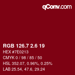 カラーコード: RGB 126.7 2.6 19 | qconv.com