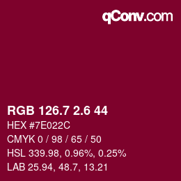 カラーコード: RGB 126.7 2.6 44 | qconv.com