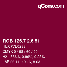 カラーコード: RGB 126.7 2.6 51 | qconv.com