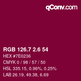 カラーコード: RGB 126.7 2.6 54 | qconv.com