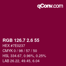 カラーコード: RGB 126.7 2.6 55 | qconv.com