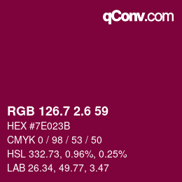 カラーコード: RGB 126.7 2.6 59 | qconv.com