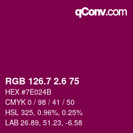 カラーコード: RGB 126.7 2.6 75 | qconv.com