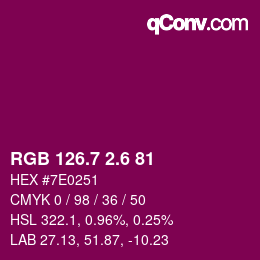 カラーコード: RGB 126.7 2.6 81 | qconv.com