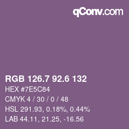 カラーコード: RGB 126.7 92.6 132 | qconv.com