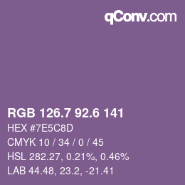 カラーコード: RGB 126.7 92.6 141 | qconv.com
