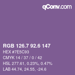カラーコード: RGB 126.7 92.6 147 | qconv.com