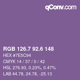 カラーコード: RGB 126.7 92.6 148 | qconv.com
