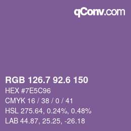 カラーコード: RGB 126.7 92.6 150 | qconv.com