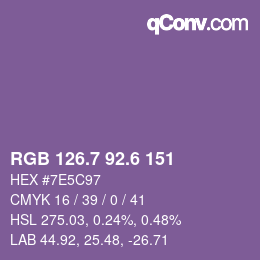 カラーコード: RGB 126.7 92.6 151 | qconv.com