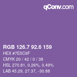 カラーコード: RGB 126.7 92.6 159 | qconv.com