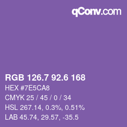 カラーコード: RGB 126.7 92.6 168 | qconv.com