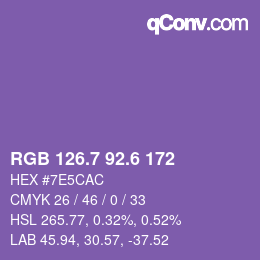 カラーコード: RGB 126.7 92.6 172 | qconv.com