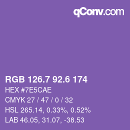 カラーコード: RGB 126.7 92.6 174 | qconv.com