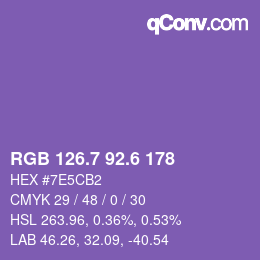 カラーコード: RGB 126.7 92.6 178 | qconv.com