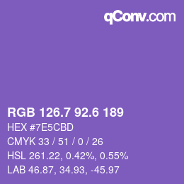 カラーコード: RGB 126.7 92.6 189 | qconv.com
