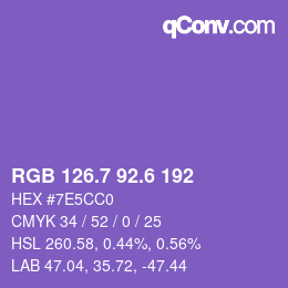 カラーコード: RGB 126.7 92.6 192 | qconv.com