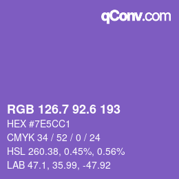 カラーコード: RGB 126.7 92.6 193 | qconv.com