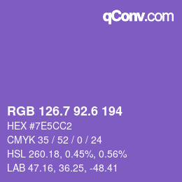 カラーコード: RGB 126.7 92.6 194 | qconv.com