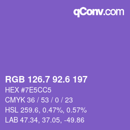 カラーコード: RGB 126.7 92.6 197 | qconv.com