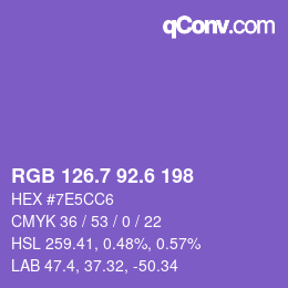 カラーコード: RGB 126.7 92.6 198 | qconv.com