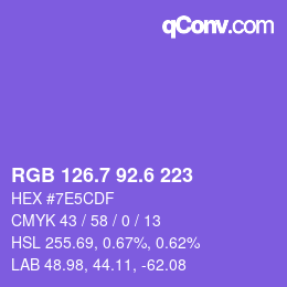 カラーコード: RGB 126.7 92.6 223 | qconv.com