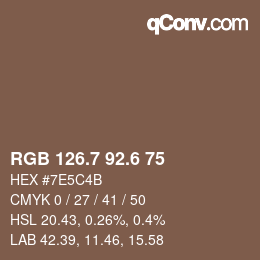 カラーコード: RGB 126.7 92.6 75 | qconv.com