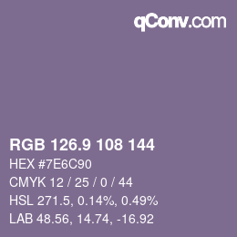カラーコード: RGB 126.9 108 144 | qconv.com