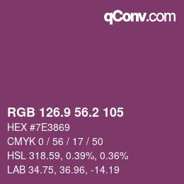 カラーコード: RGB 126.9 56.2 105 | qconv.com