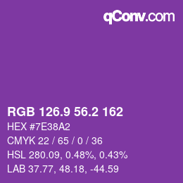 カラーコード: RGB 126.9 56.2 162 | qconv.com