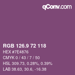 カラーコード: RGB 126.9 72 118 | qconv.com