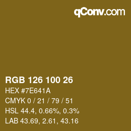 Color code: RGB 126 100 26 | qconv.com