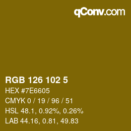 Color code: RGB 126 102 5 | qconv.com