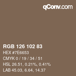 颜色代码: RGB 126 102 83 | qconv.com