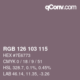 Color code: RGB 126 103 115 | qconv.com