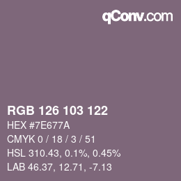 Color code: RGB 126 103 122 | qconv.com