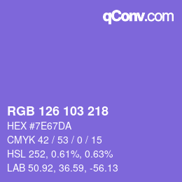 Color code: RGB 126 103 218 | qconv.com