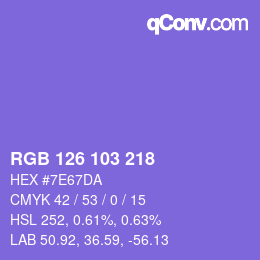 Color code: RGB 126 103 218 | qconv.com