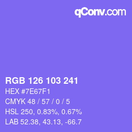 Color code: RGB 126 103 241 | qconv.com