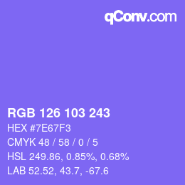 Color code: RGB 126 103 243 | qconv.com