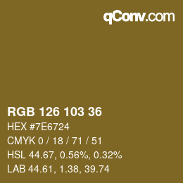 Color code: RGB 126 103 36 | qconv.com