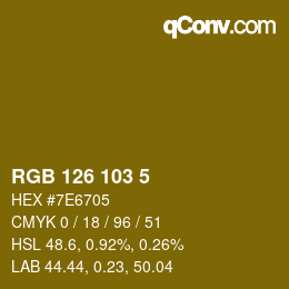 Color code: RGB 126 103 5 | qconv.com