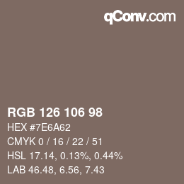 Farbcode: RGB 126 106 98 | qconv.com
