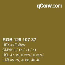 Color code: RGB 126 107 37 | qconv.com