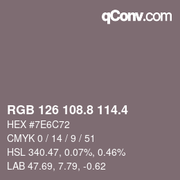 カラーコード: RGB 126 108.8 114.4 | qconv.com