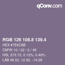 カラーコード: RGB 126 108.8 139.4 | qconv.com
