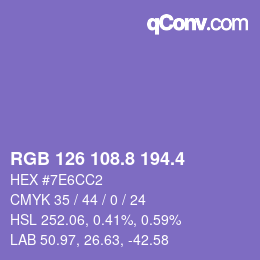 カラーコード: RGB 126 108.8 194.4 | qconv.com