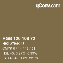 Color code: RGB 126 108 72 | qconv.com