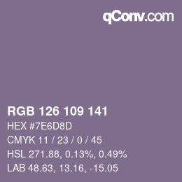 颜色代码: RGB 126 109 141 | qconv.com